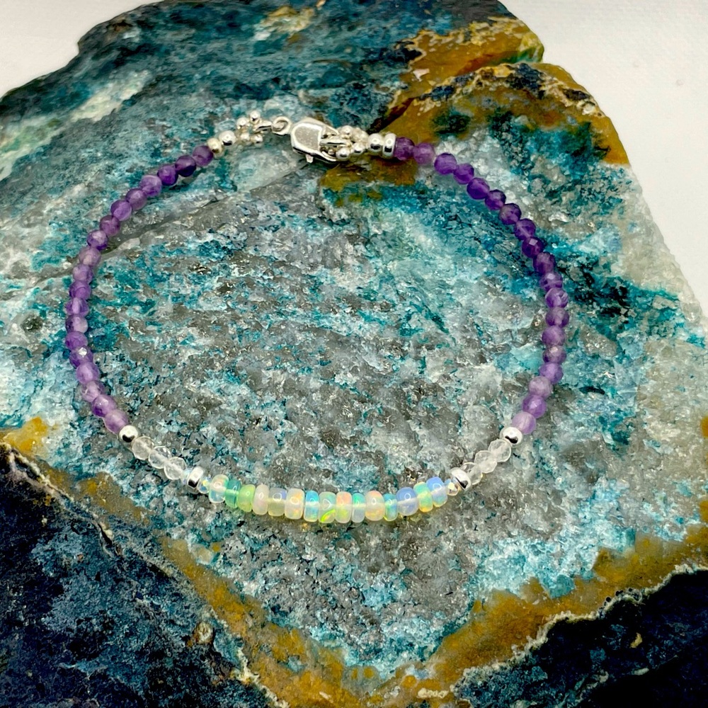💜SALE 💜
Amethyst, Ethiopian Opal Bracelet in Sterling Silver